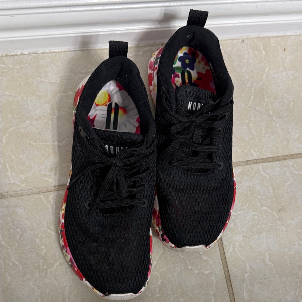 NOBULL Black Knit Athletic Shoes with Multicolor Floral Sole - Picture 2 of 8